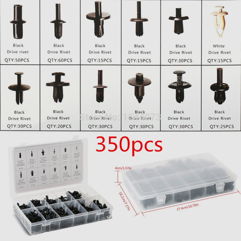 350pcs Bil Bil Skjuta På Stift Nit Trimma Klämma Panel Kropp Interiör Sortiment Uppsättning För Audi Volvo