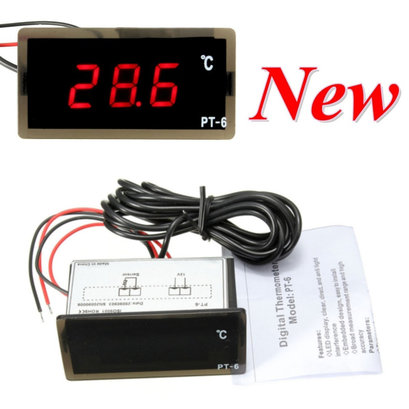 Bil Fordon Röd Led Digital Termometer Temperatur Meter Sond 12v 40110 Universell