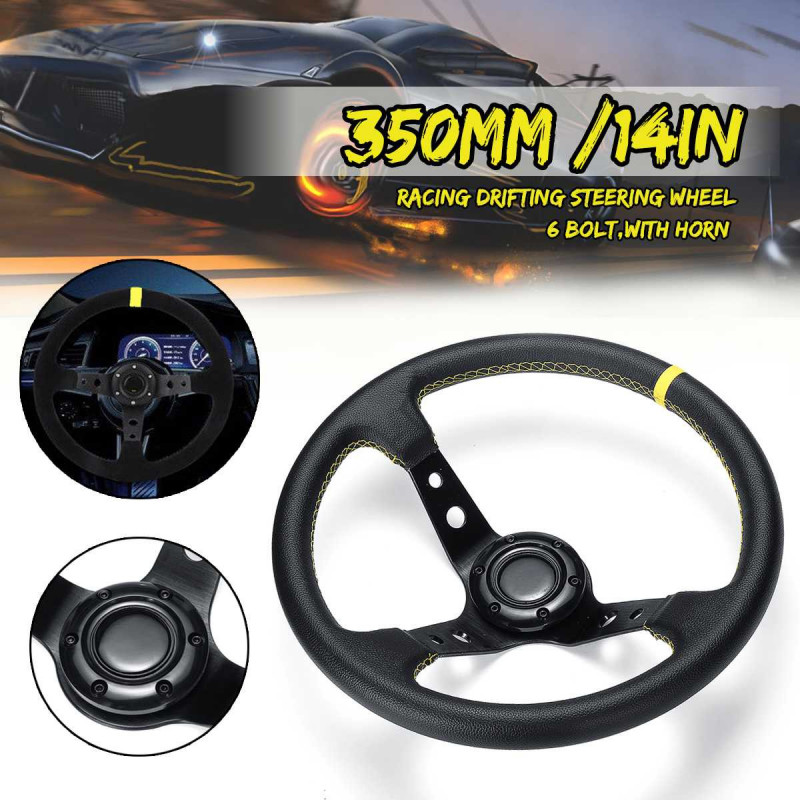 14inch 350mm Djup Maträtt Drifting Styrning Hjul Utrustning Universell Läder Aluminium Bil Bil Tävlings Sport