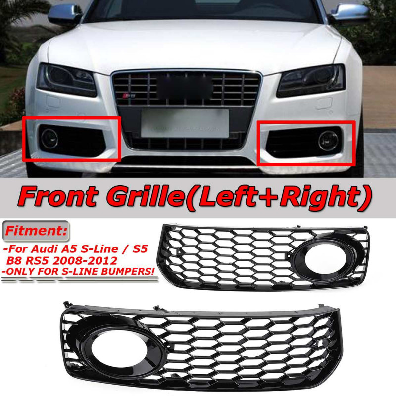 2pcs Bil Dimma Ljus Lampa Omslag Vaxkaka Maska Hex Främre Grill Grill För Audi A5 S Linje S5 B8 Rs5 20082012