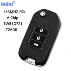 Okeytech Flip Avlägsen Bil Nyckel 433mhz Fob 3 Knappar För Honda Bevilja 2015 Med En Id47 Chip Twb1g721 T2ad0