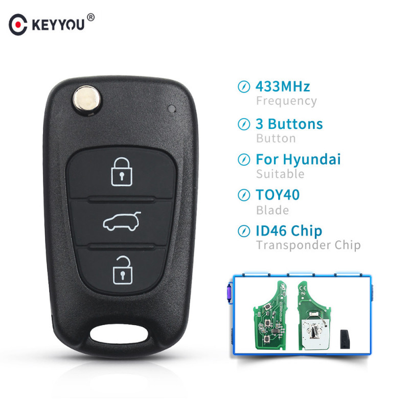 Keyyou 3 Knappar Flip Hopfällbar Avlägsen Nyckel Fob Passa För Hyundai I30 Ix35 433mhz Chip Id46 Toy40 Blad