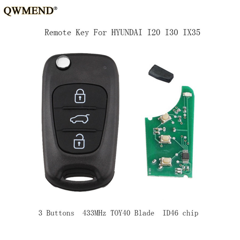 Qwmend 433mhz Flip Komplett Avlägsen Nyckel Diy För Hyundai I20 I30 Ix35 Toy40 Blad Med Id46 Chip Keys