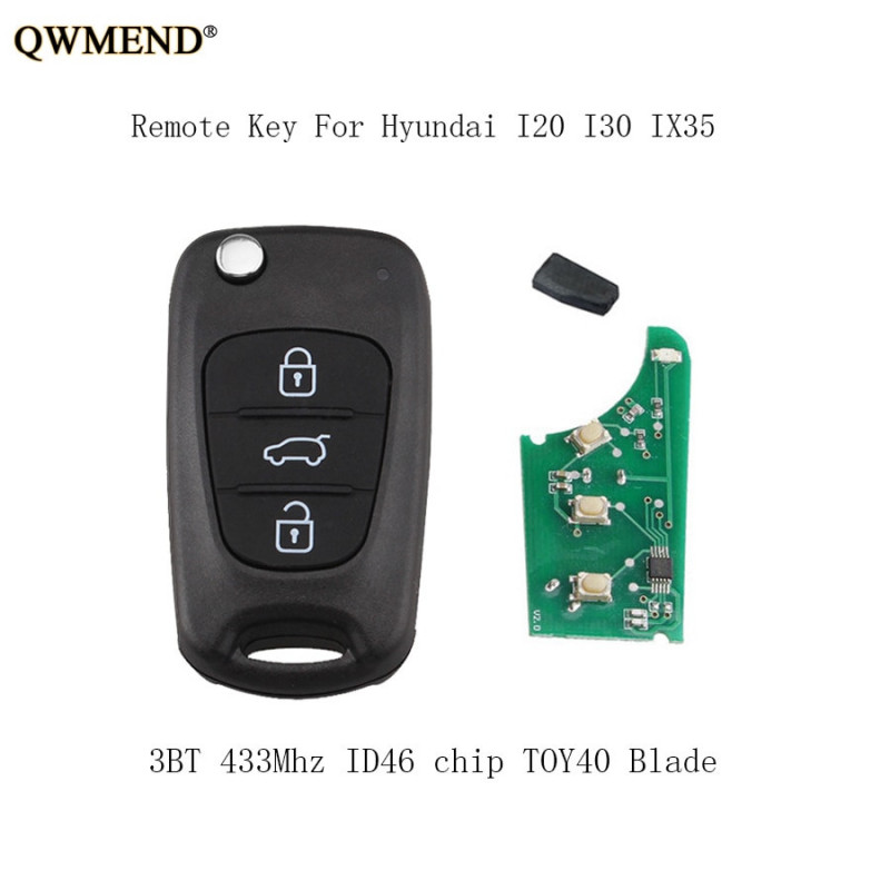 Qwmend 433mhz Flip Komplett Avlägsen Nyckel Fob Diy För Hyundai Ix30 I20 I30 2008 2009 2010 2011 2012 Keys Id46