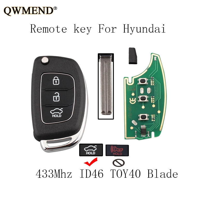 Qwmend 3buttons 433mhz Komplett Avlägsen Nyckel Fob För Hyundai Ix35 Ix25 Ix45 Elantra Santa Fe 2013 Nyckel Id46