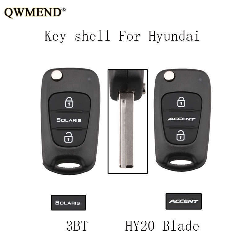 Qwmend 3buttons Hy20 Blad Bil Rmoete Nyckel Skal Fall Fob För Hyundai Solaris För Hyundai Accent 2011 2012 2013