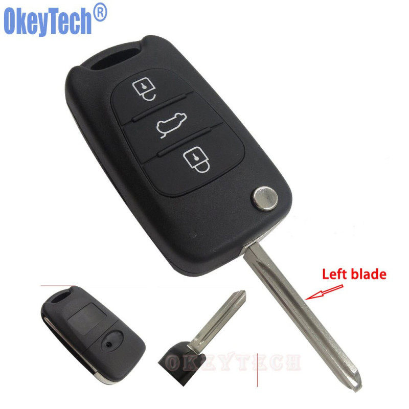 Okeytech Oklippt Blad 3 Knappar Flip Avlägsen Nyckel Skal För Kia K2 K5 Bil Keys Tom Bil Ersättning Fob Fall