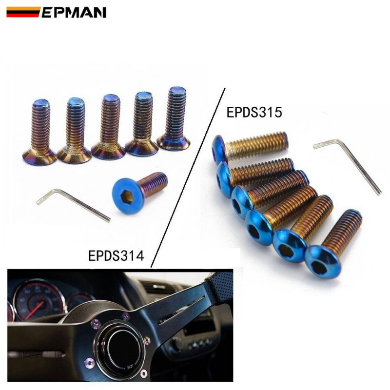 Epman 6pcs Bränd Titanium Neochrome M5x20 Styrning Hjul Bult Skruva Utrustning Passa Styrning Hjul Arbetar Klocka