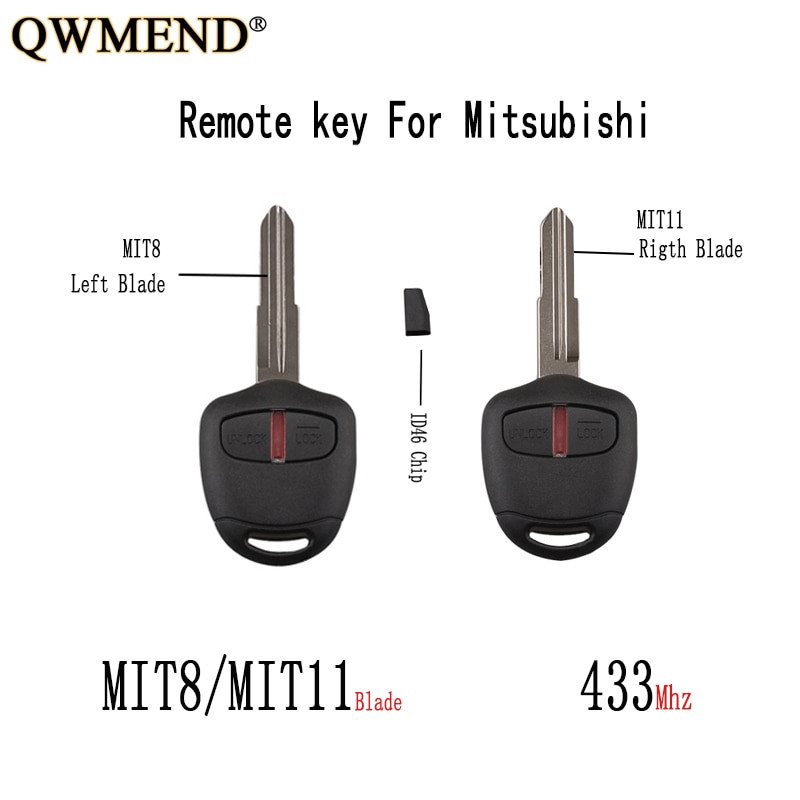 Qwmend 2button 433mhz För Mitsubishi Främling Pajero Triton Asx Lancer Id46 Chip Keys Mit8 Mit11 Blad Valfri