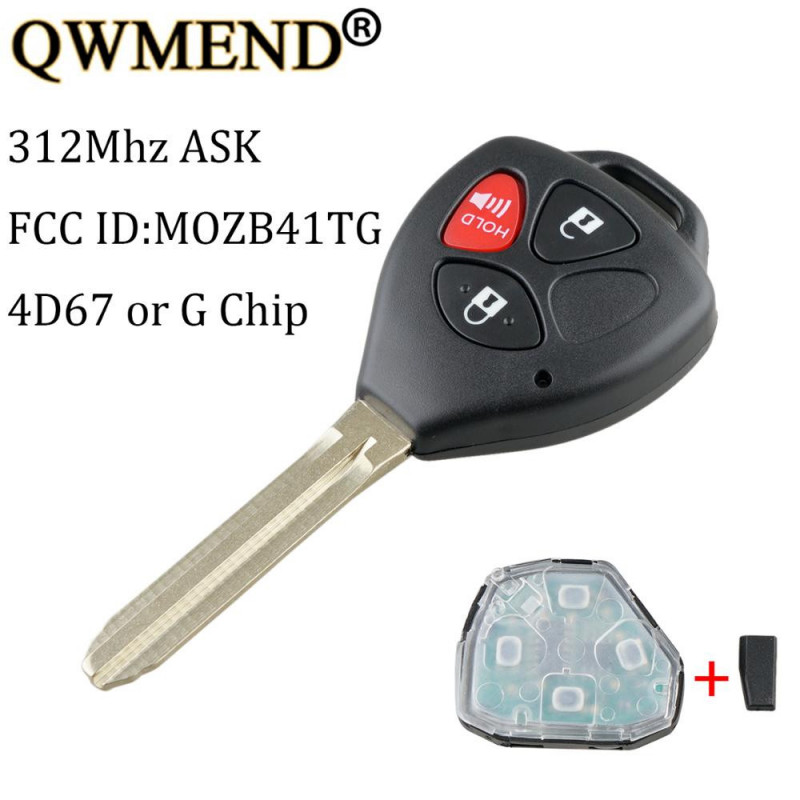 Qwmend 3buttons Avlägsen Nyckel 312mhz Transponder Chip 4d67 Eller G För Toyota Yaris 2007 2008 2009 2010 2011