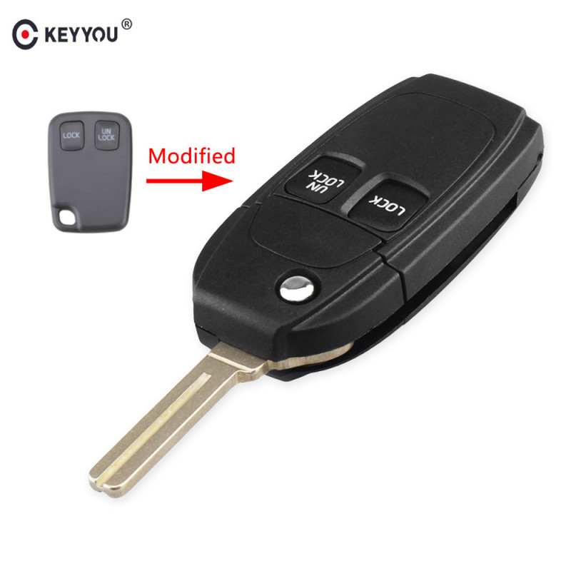 Keyyou 2 Knappar Ändrad Avlägsen Flip Hopfällbar Nyckel Skal Fall Fob Keyless För Volvo S40 S60 S70 S80 V40