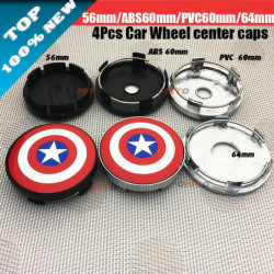 4pack 56mm 60mm 64mm 135mm Bil Hjul Centrum Nav Keps 60mm Hjul Dammtät Emblem Covers För Kapten Amerika Logotyp