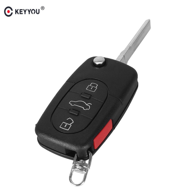 Keyyou 4 Knappar Avlägsen Flip Hopfällbar Nyckel Skal Fall Keyless Fob För Audi A4 A6 A8 Tt Quattro S4 S6 S8