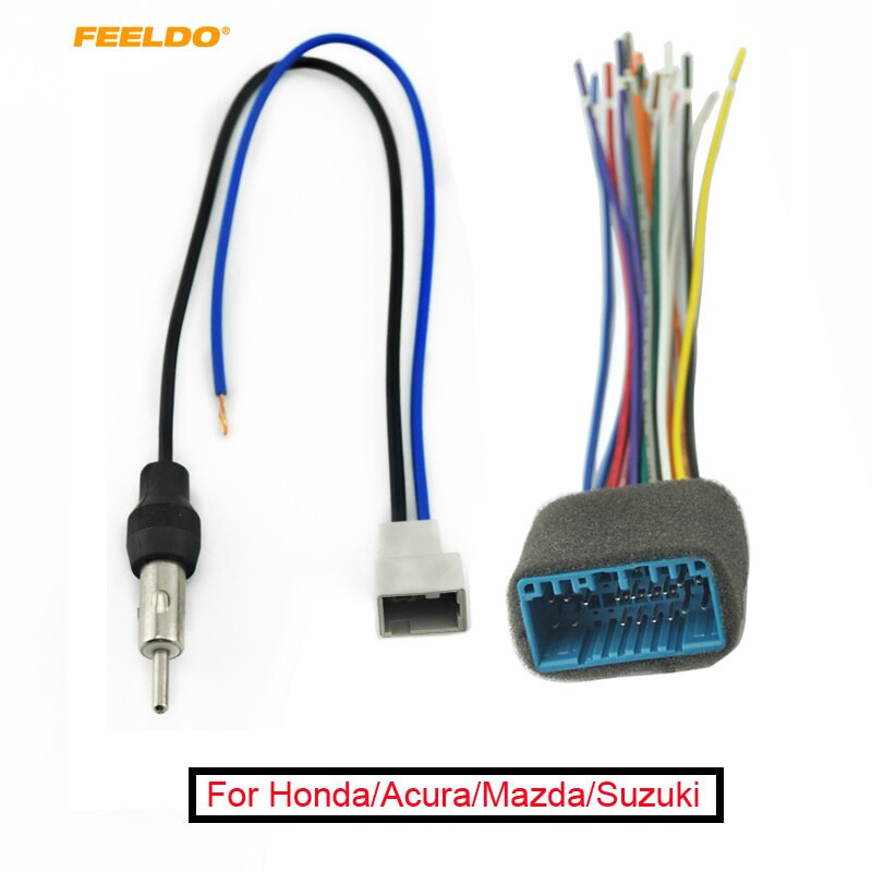 Feeldo 1set Bil Audio Stereo Huvud Enhet Sele Med Radio Antenn Adapter Kabel För Honda Acura Mazda Suzuki Fd1577