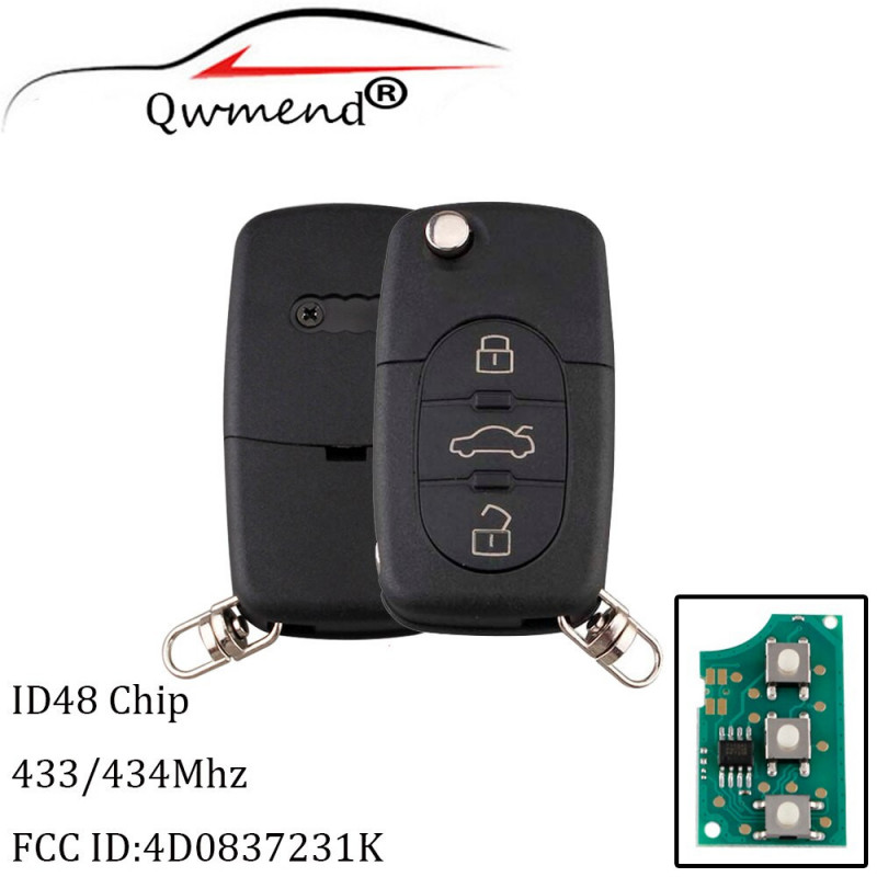 Qwmend 3buttons Avlägsen Bil Nyckel Fob För Audi 4d0837231k Id48 Chip 433mhz För Audi A3 A4 A6 A8 Tt Gammal