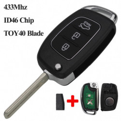 Jingyuqin 3 Knappar Avlägsen Bil Nyckel Skal Fob Blad 433mhz Med Id46 Chip Toy40 För Hyundai Ix35 Ix25 Ix45 Elantra