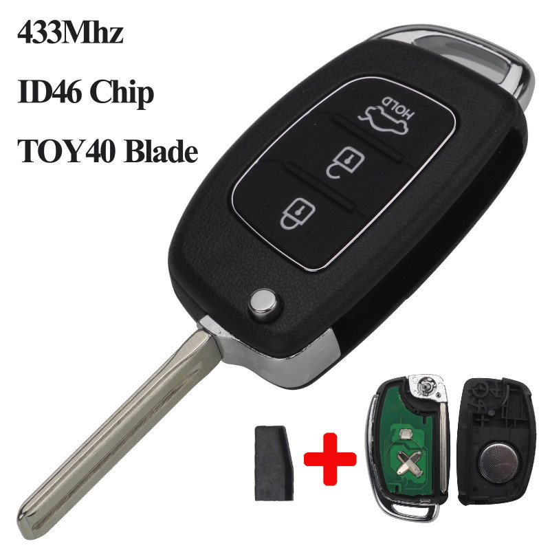 Jingyuqin 3 Knappar Avlägsen Bil Nyckel Skal Fob Blad 433mhz Med Id46 Chip Toy40 För Hyundai Ix35 Ix25 Ix45 Elantra