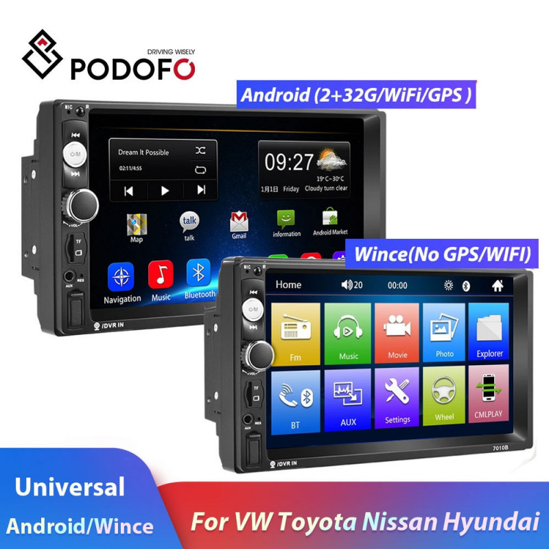 Podofo 2din Bil Radio Android Gps Navi Wifi 7 Tum Bil Multimedia Spelare Bil Stereo För Vw Toyota Golf Nissan