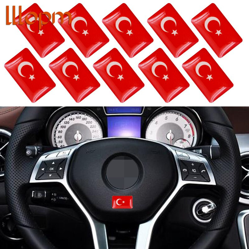 10pc Bil Interiör Sticker Bil Styrning Hjul Sticker Turkish Flagga Logotyp För Anadol Bmw Mercedes Benz Audi