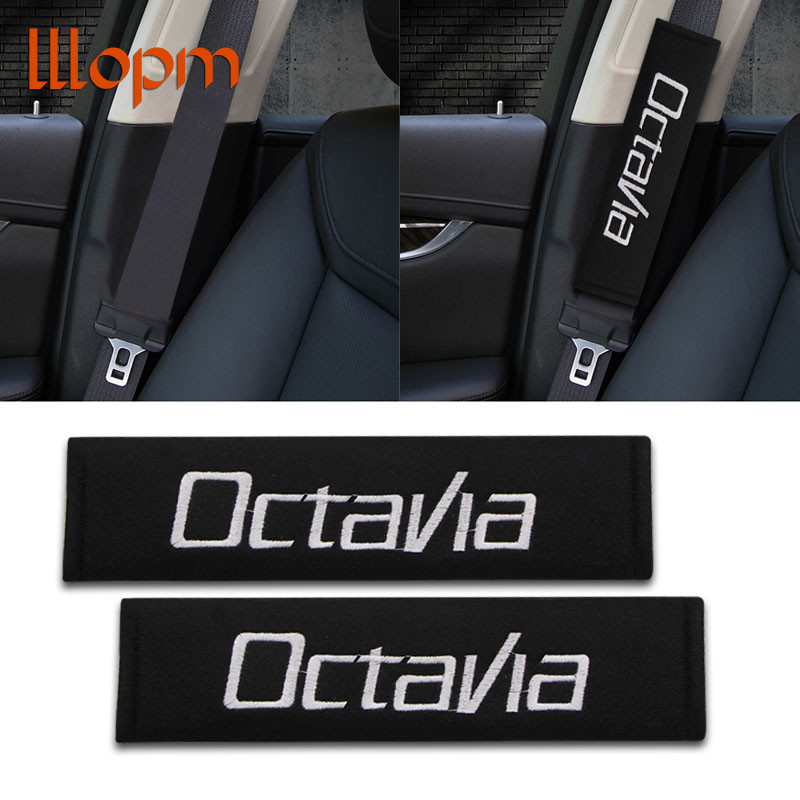 2pcs Bil Styling Bomull Axel Vaddera Bil Bricka Emblem Sittplats Bälte Omslag För Skoda Vrs Octavia Sittplats