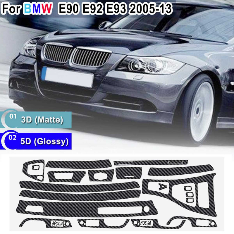 15st Endast Rhd 5d Glansig 3d Matte Kol Fiber Stil Sticker Vinyl Dekal Trimma För Bmw E90 E92 E93 20052013