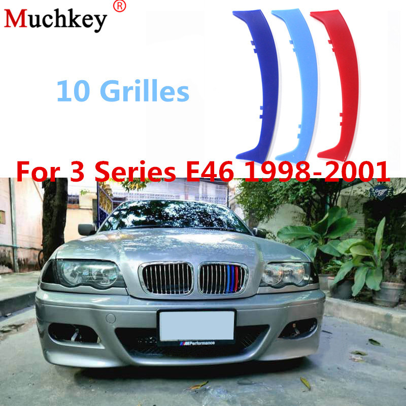 3pcs 3d Bil Främre Grill Trimma Sport Strips Omslag Sticker För Bmw 3 Serier 19982001 E46 316 318 320 325 328