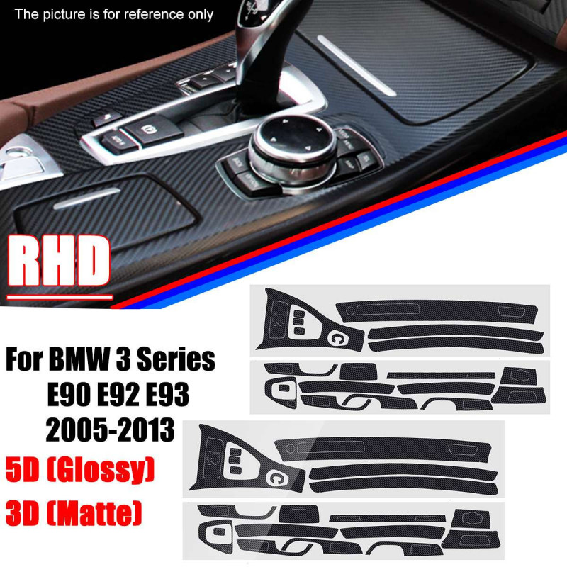 3d Matte 5d Glansig Kol Fiber Interiör Sticker Vinyl Central Kontrollera För Bmw 3 Serier E90 E92 E93 20052013