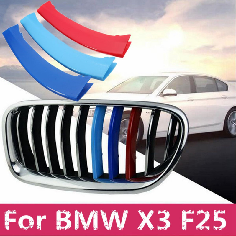 3pcs 3d Bil Främre Grill Trimma Remsa Omslag Sticker Spänne Dekoration För Bmw X3 F25 2011 2012 2013 2014 2015