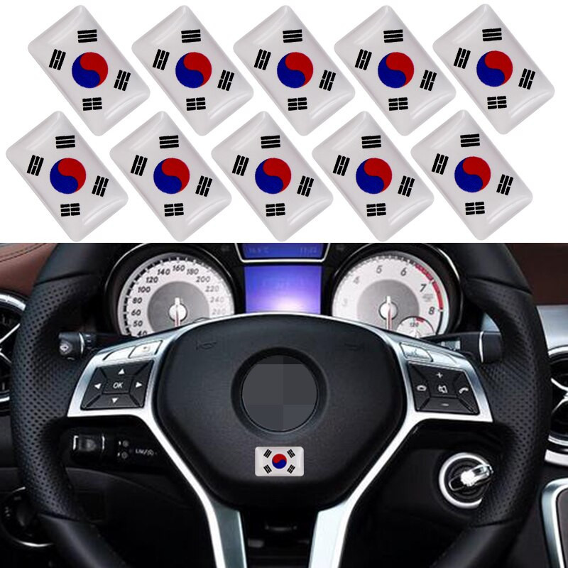 10 St Bil Styling Bil Epoxi Sticker Bil Styrning Hjul Sticker Söder Korea Flagga Logotyp För Ssangyong Hyundai