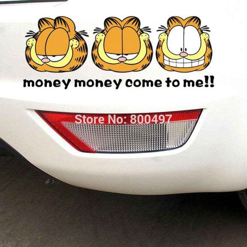 Bil Styling Söt Garfields Pengar Pengar Komma Till Mig Bil Sticker Bil Kropp Dekal För Toyota Tesla Chevrolet