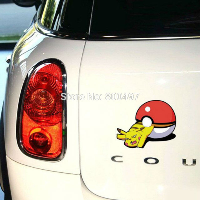 Rolig Bil Styling Djur Pikachu Pokemon Kommande Ut Från Boll Bil Sticker Dekaler För Toyota Peugeot Fiesta Chevrolet