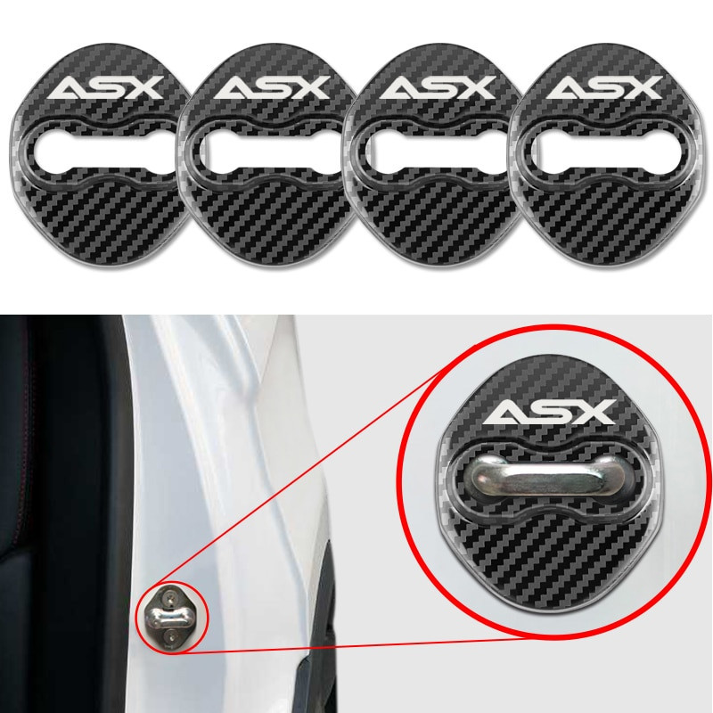 Kol Fiber Mönster Bil Dörr Låsa Skyddande Omslag Fall För Mitsubishi Asx Bil Logotyp 10 Emblem Bil Tillbehör