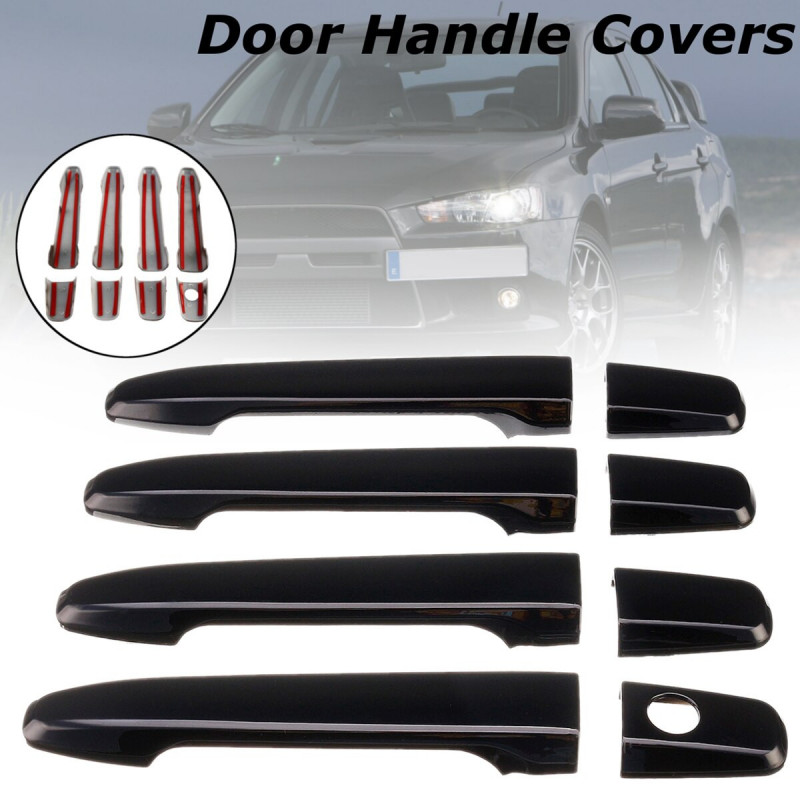 8pcs Uppsättning Magmuskler Glans Svart 4 Dörr Hantera Covers För Mitsubishi Lancer 2008 2009 2010 2011 2012