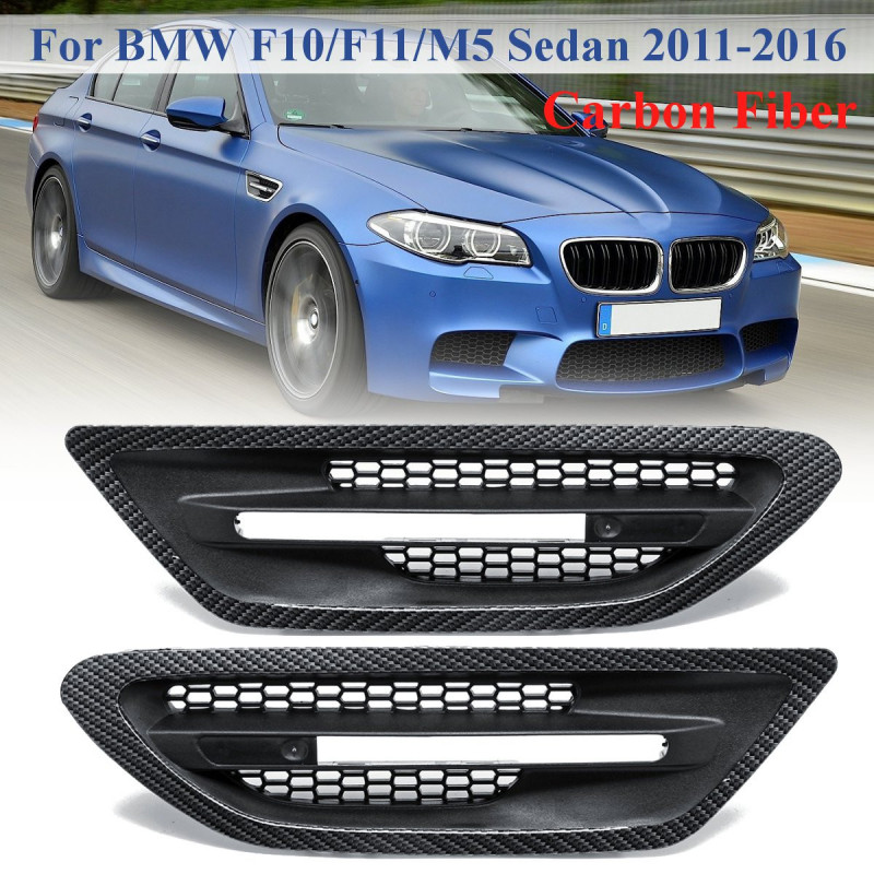 För Bmw F10 F11 M5 Sedan 2011 Par Bil Sida Luft Strömma Ventilera För Fender Galler Matte Svart Glans Svart