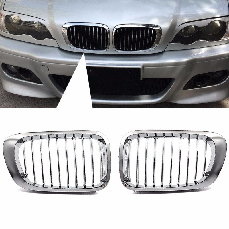 För Bmw E46 325ci 330ci 3series M3 2 Dörrar 1999 2000 2001 2002 2003 2004 2005 2006 Par Krom Bil Främre Njure