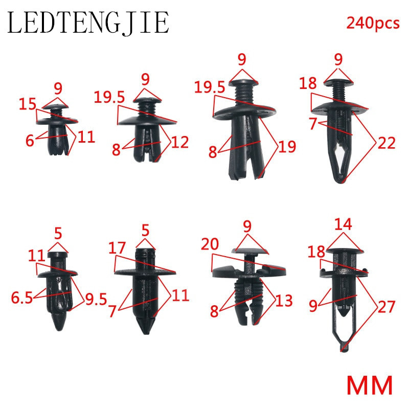 240pcs Svart Plast Blandad Bil Fästanordning Fordon Bil Stötfångare Clips Hållare Nit Dörr Panel Fender Liner