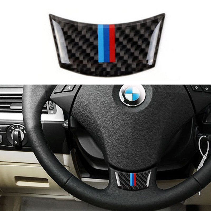 Bil Interiör Styrning Hjul Dekoration Omslag Bil Sticker Kol Fiber Bil Tillbehör För Bmw E60 E61 5