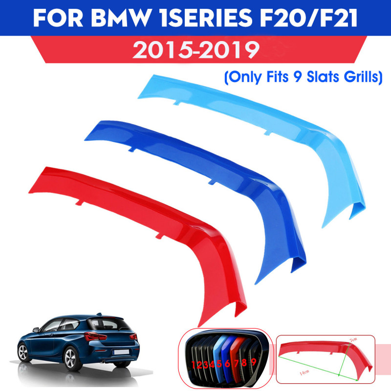 3pcs Tricolor Plast Bil Främre Centrum Grill Omslag Trimma Sticker Remsa För Bmw 1series F20 F21 2015