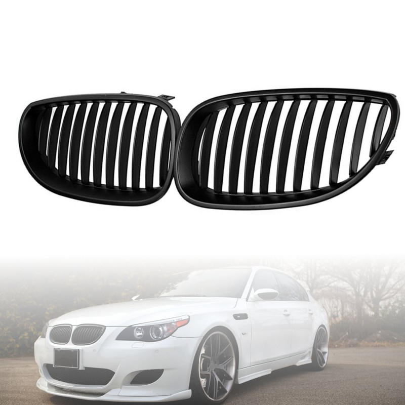 2pcs Svart Bil Främre Sport Bred Njure Grill Grill För Bmw E60 E61 5 Serier M5 2003 2004 2005 2006 2007 2008