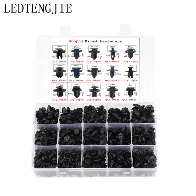 Ledtengjie 435pcs Bil Plast Fasteners Boxed Bil Dörr Paneler Stötfångare Omslag Fender Bil Fästanordning Clips