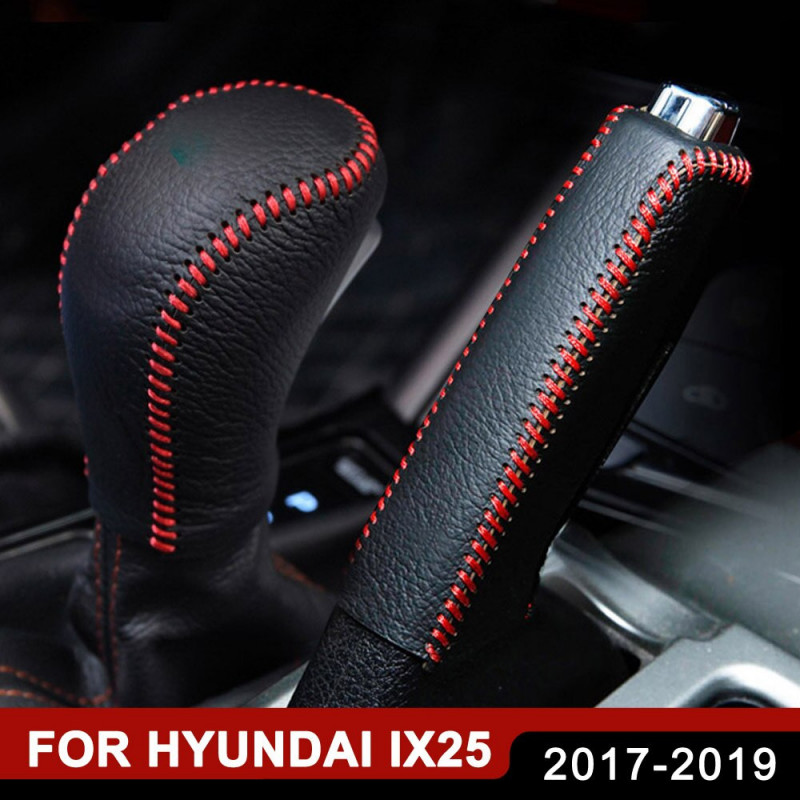 Interiör Tillbehör För Hyundai Creta Ix25 2019 Flytta Knopp Covers Handbroms Omslag Läder Handstitched Redskap