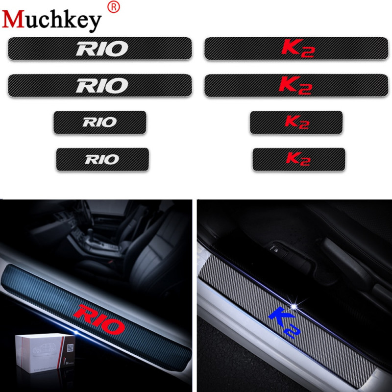 Bil Styling 4pack För Kia Rio K2 Kol Fiber Vinyl Sticker Dörr Tröskel Tallrik Bil Dörr Tröskel Beskyddare