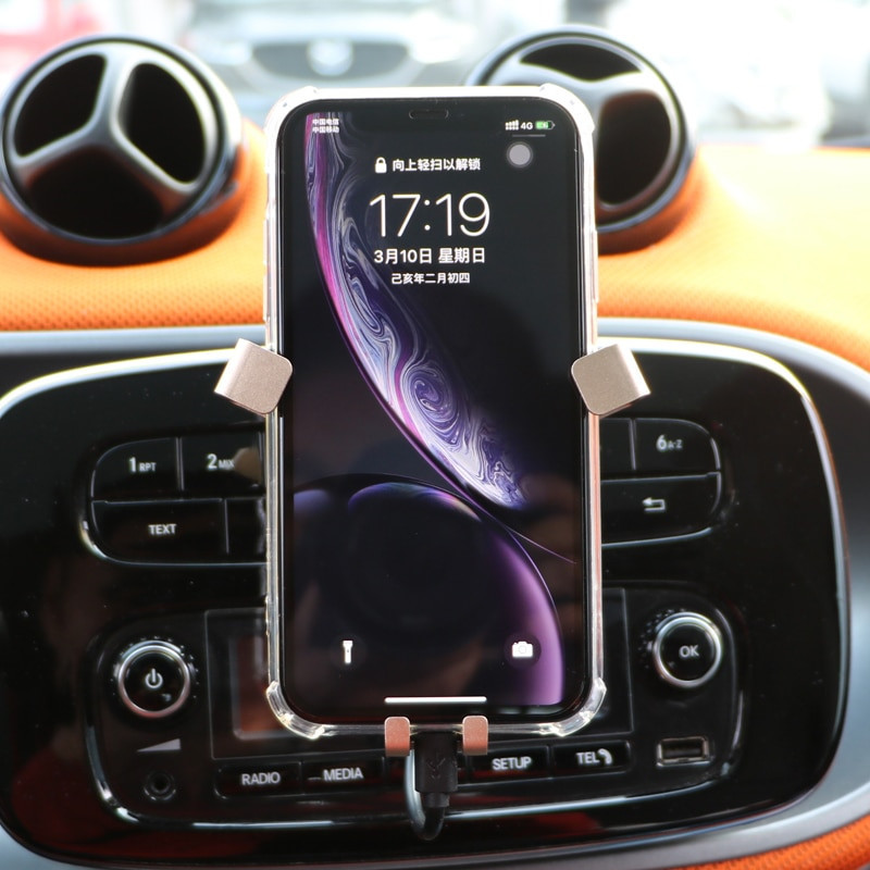 Gravitydriven Aluminium Mobil Telefon Hållare Stå För Mercedes Smart 453 För Två För Fyra Bil Hållare Laddning